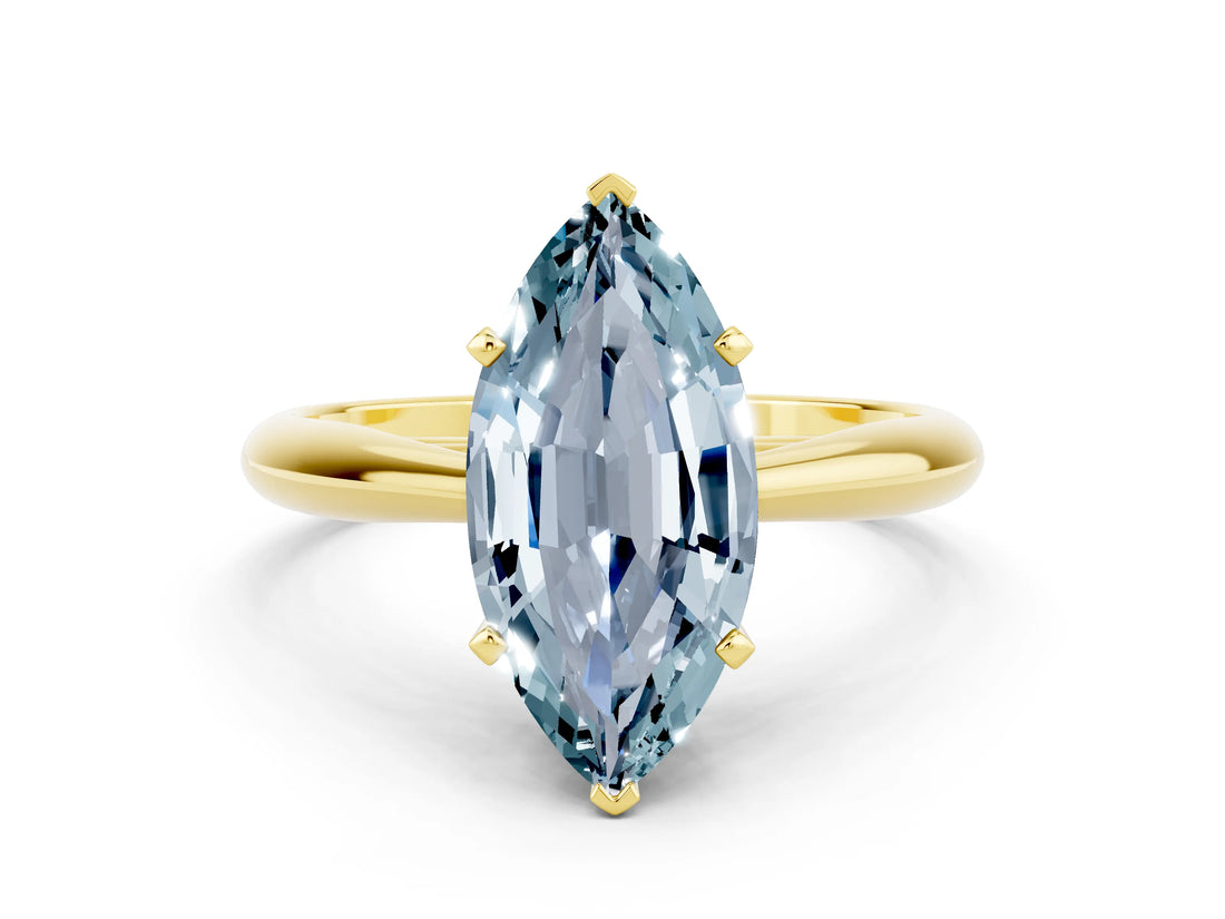 Yellow gold Marquise Cut Aquamarine Solitaire Engagement Ring with Cathedral Setting and Four-Prong Mount_66