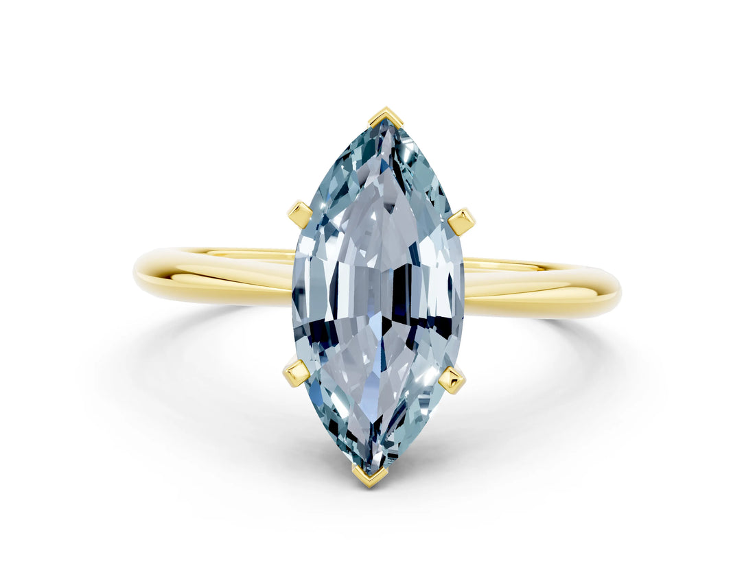 Yellow gold Marquise Cut Aquamarine Solitaire Engagement Ring with Classic Band and Four-Prong Setting_24