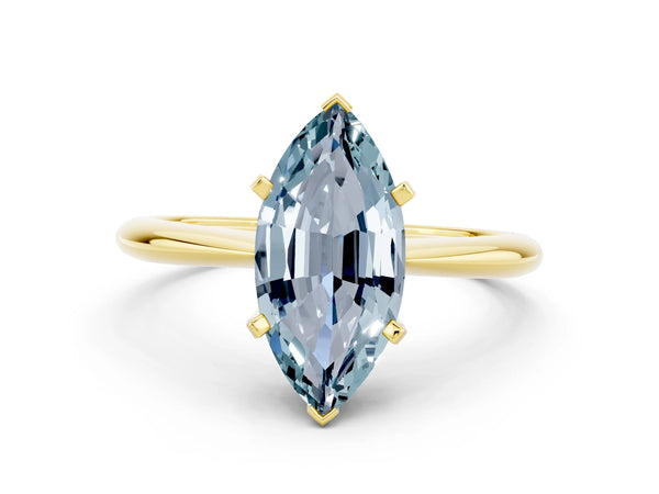 Yellow gold Marquise Cut Aquamarine Solitaire Engagement Ring with Classic Band and Four-Prong Setting