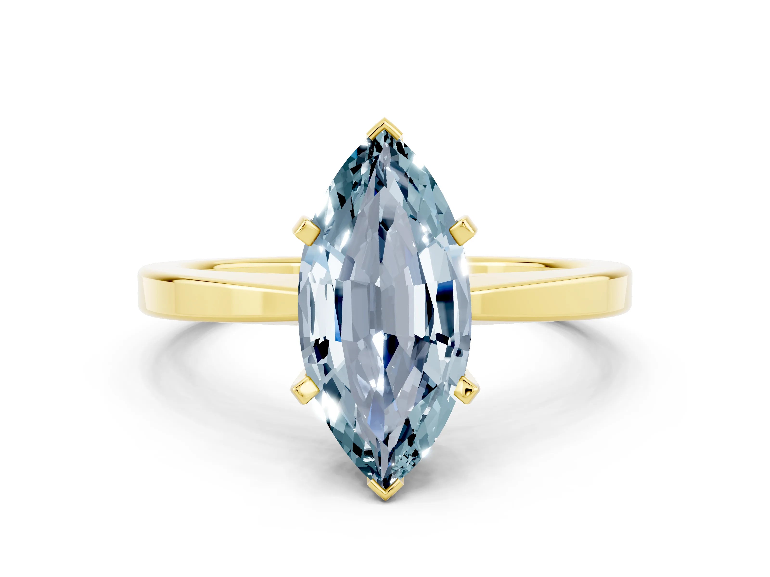 Yellow gold Marquise Cut Aquamarine Solitaire Engagement Ring with Classic Band and Four-Prong Setting_44
