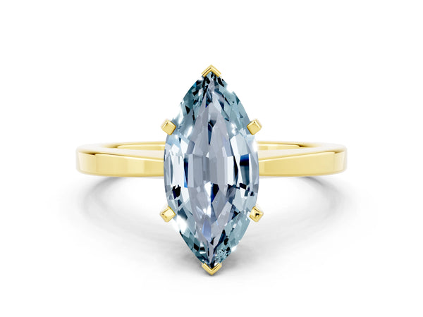 Yellow gold Marquise Cut Aquamarine Solitaire Engagement Ring with Classic Band and Four-Prong Setting