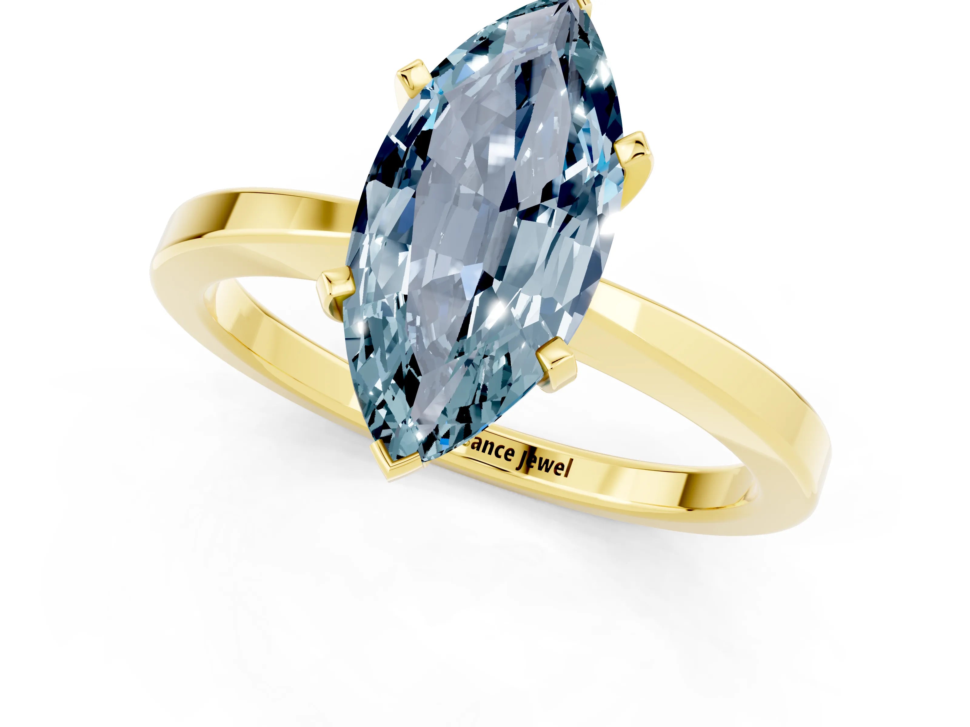 Yellow gold Marquise Cut Aquamarine Solitaire Engagement Ring with Classic Band and Four-Prong Setting_45