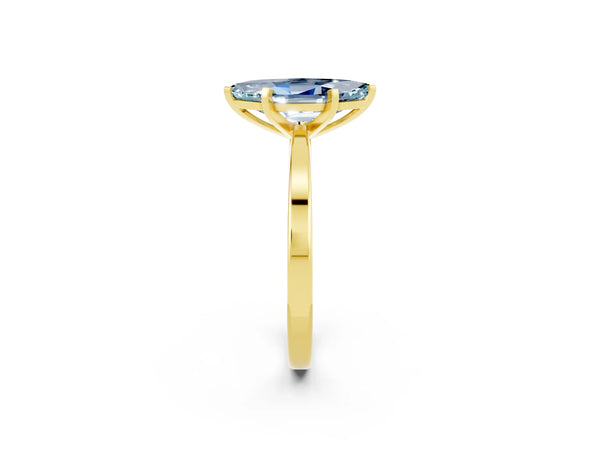 Yellow gold Marquise Cut Aquamarine Solitaire Engagement Ring with Classic Band and Four-Prong Setting