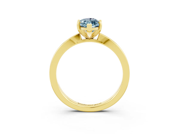 Yellow gold Marquise Cut Aquamarine Solitaire Engagement Ring with Classic Band and Four-Prong Setting