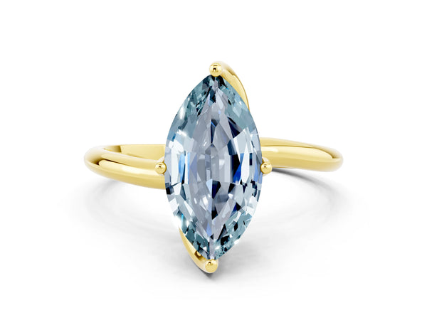 Yellow gold Marquise Cut Aquamarine Solitaire Engagement Ring with Four-Prong Setting and Classic Band