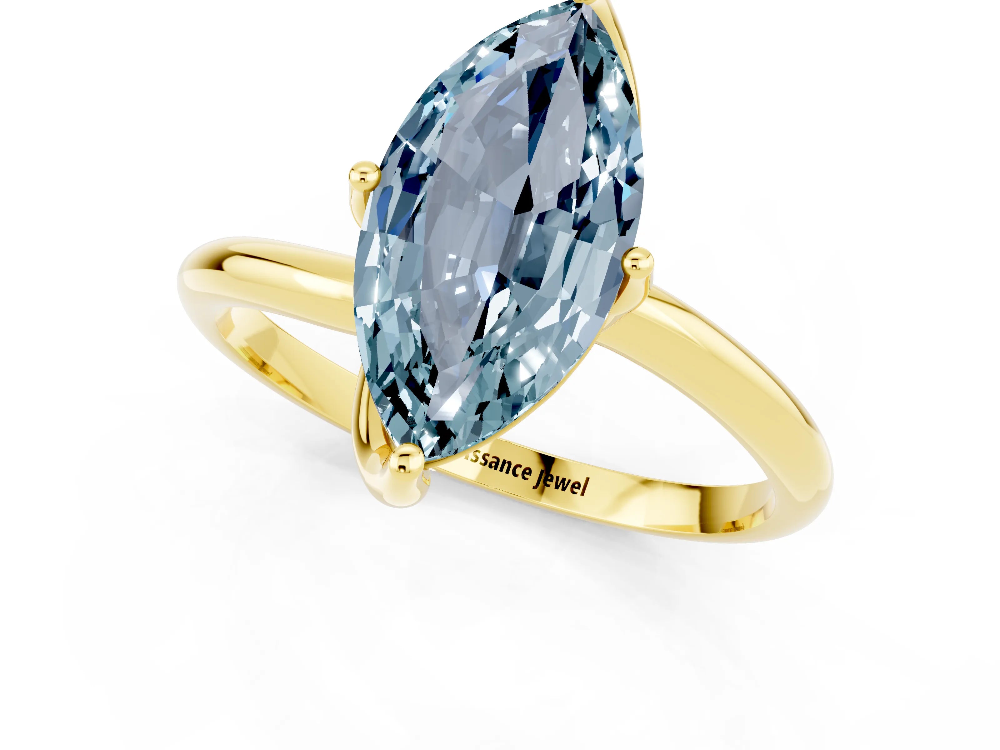 Yellow gold Marquise Cut Aquamarine Solitaire Engagement Ring with Four-Prong Setting and Classic Band_13