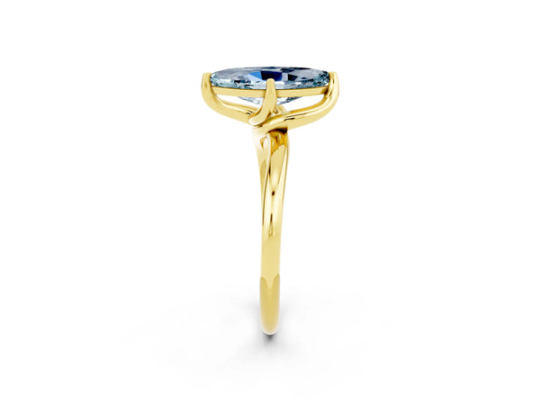 Yellow gold Marquise Cut Aquamarine Solitaire Engagement Ring with Four-Prong Setting and Classic Band