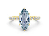 Yellow gold Marquise Cut Aquamarine Solitaire Engagement Ring with Pavé Band and Four-Prong Setting