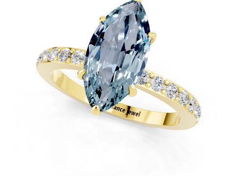 Yellow gold Marquise Cut Aquamarine Solitaire Engagement Ring with Pavé Band and Four-Prong Setting_1