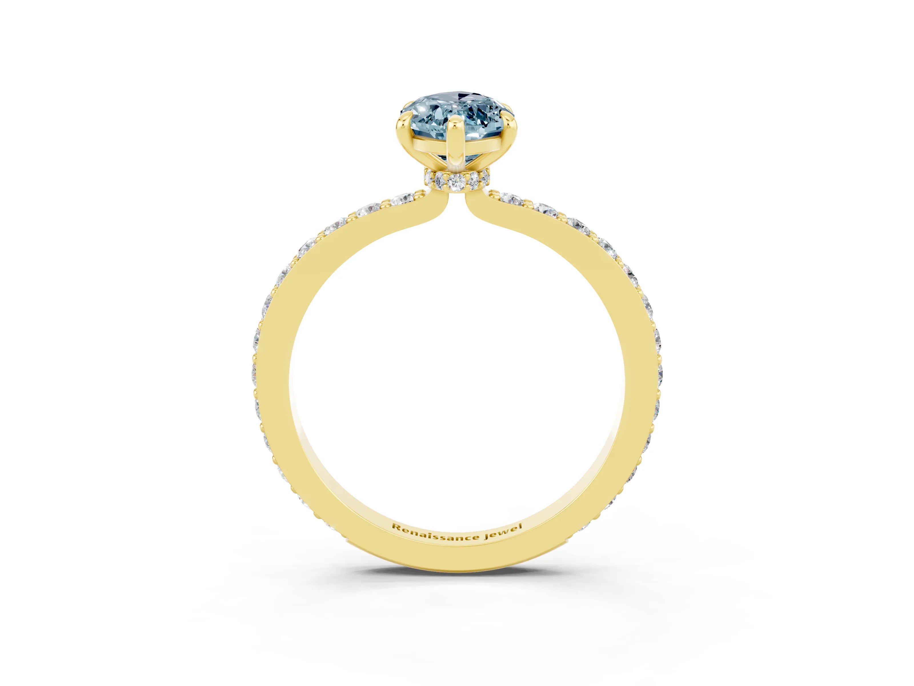 Yellow gold Marquise Cut Aquamarine Solitaire Engagement Ring with Pavé Band and Four-Prong Setting_3