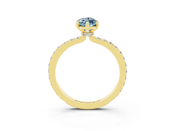 Yellow gold Marquise Cut Aquamarine Solitaire Engagement Ring with Pavé Band and Four-Prong Setting