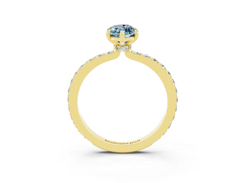 Yellow gold Marquise Cut Aquamarine Solitaire Engagement Ring with Pavé Band and Four-Prong Setting_3