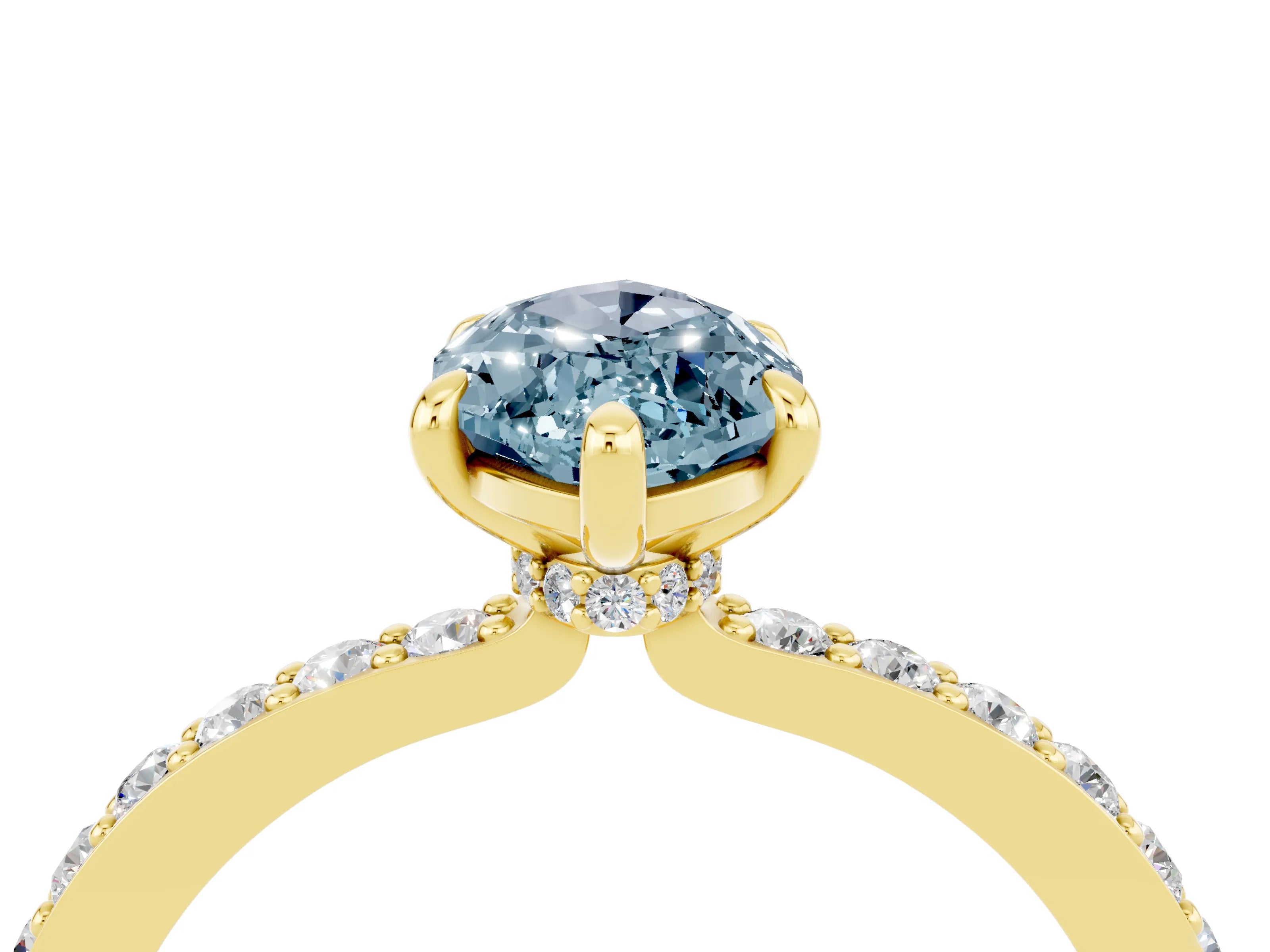 Yellow gold Marquise Cut Aquamarine Solitaire Engagement Ring with Pavé Band and Four-Prong Setting_4