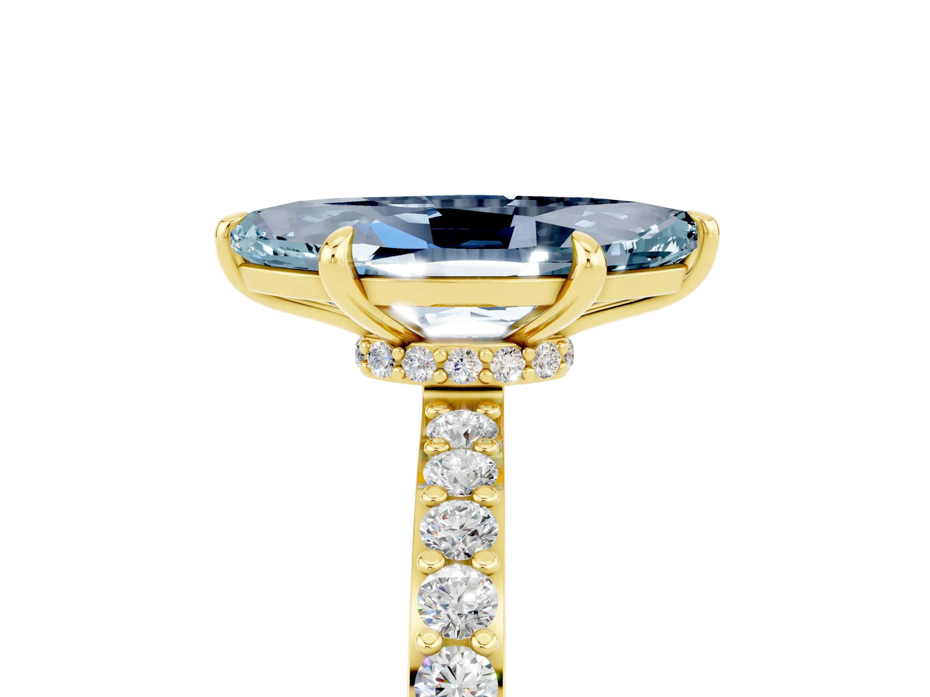 Yellow gold Marquise Cut Aquamarine Solitaire Engagement Ring with Pavé Band and Four-Prong Setting_5