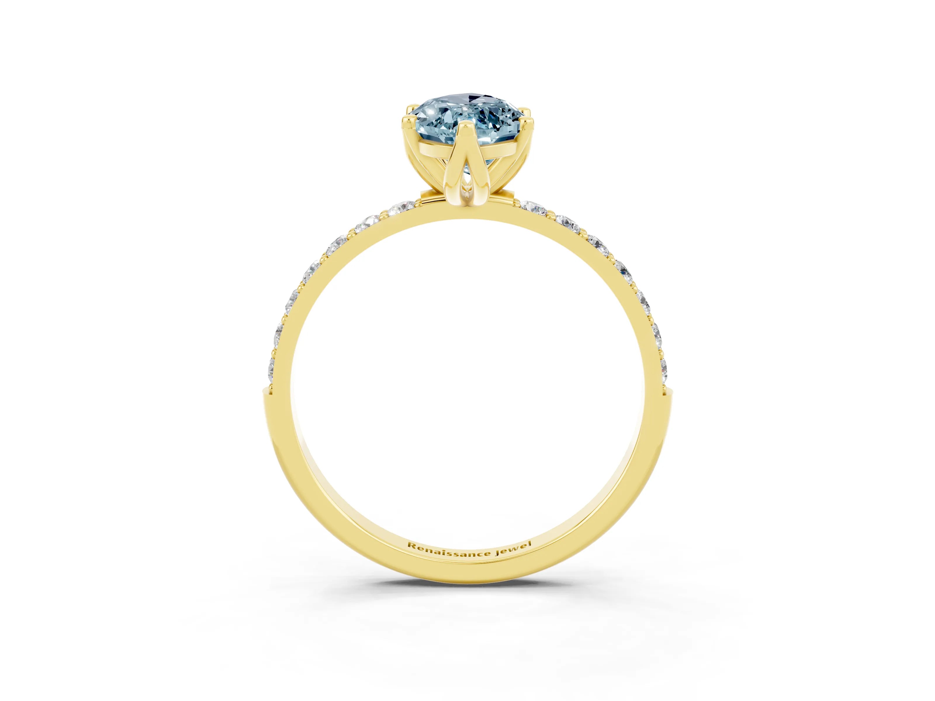 Yellow gold Marquise Cut Aquamarine Solitaire Engagement Ring with Pavé Band and Prong Setting_3
