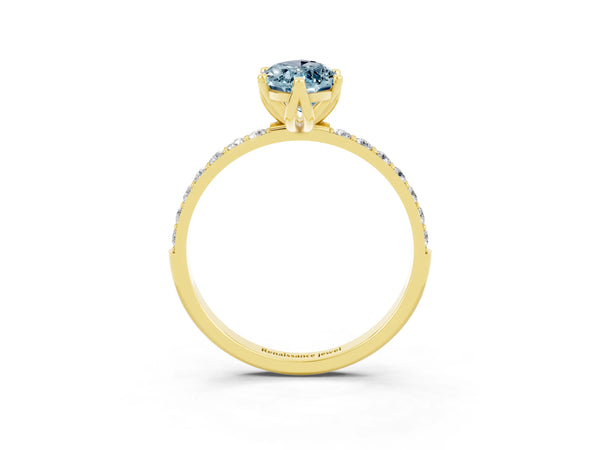 Yellow gold Marquise Cut Aquamarine Solitaire Engagement Ring with Round  Pavé Band and Prong Setting
