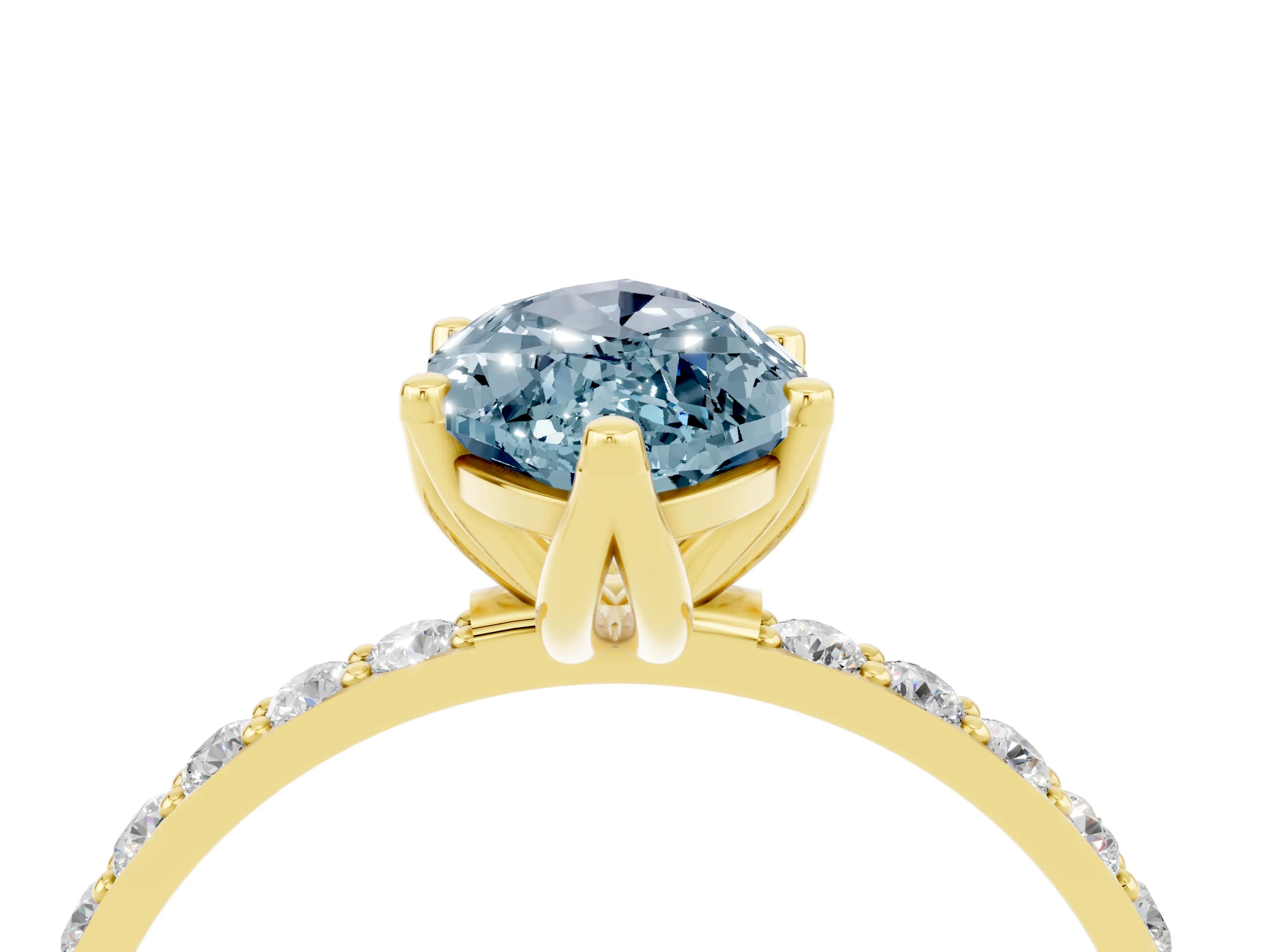 Yellow gold Marquise Cut Aquamarine Solitaire Engagement Ring with Pavé Band and Prong Setting_4