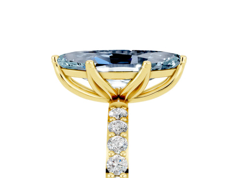 Yellow gold Marquise Cut Aquamarine Solitaire Engagement Ring with Pavé Band and Prong Setting_5