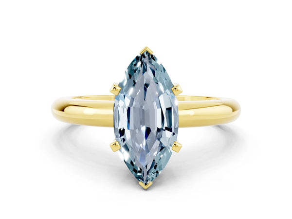 Yellow gold Marquise Cut Aquamarine Solitaire Engagement Ring with Round Band and Four-Prong Setting