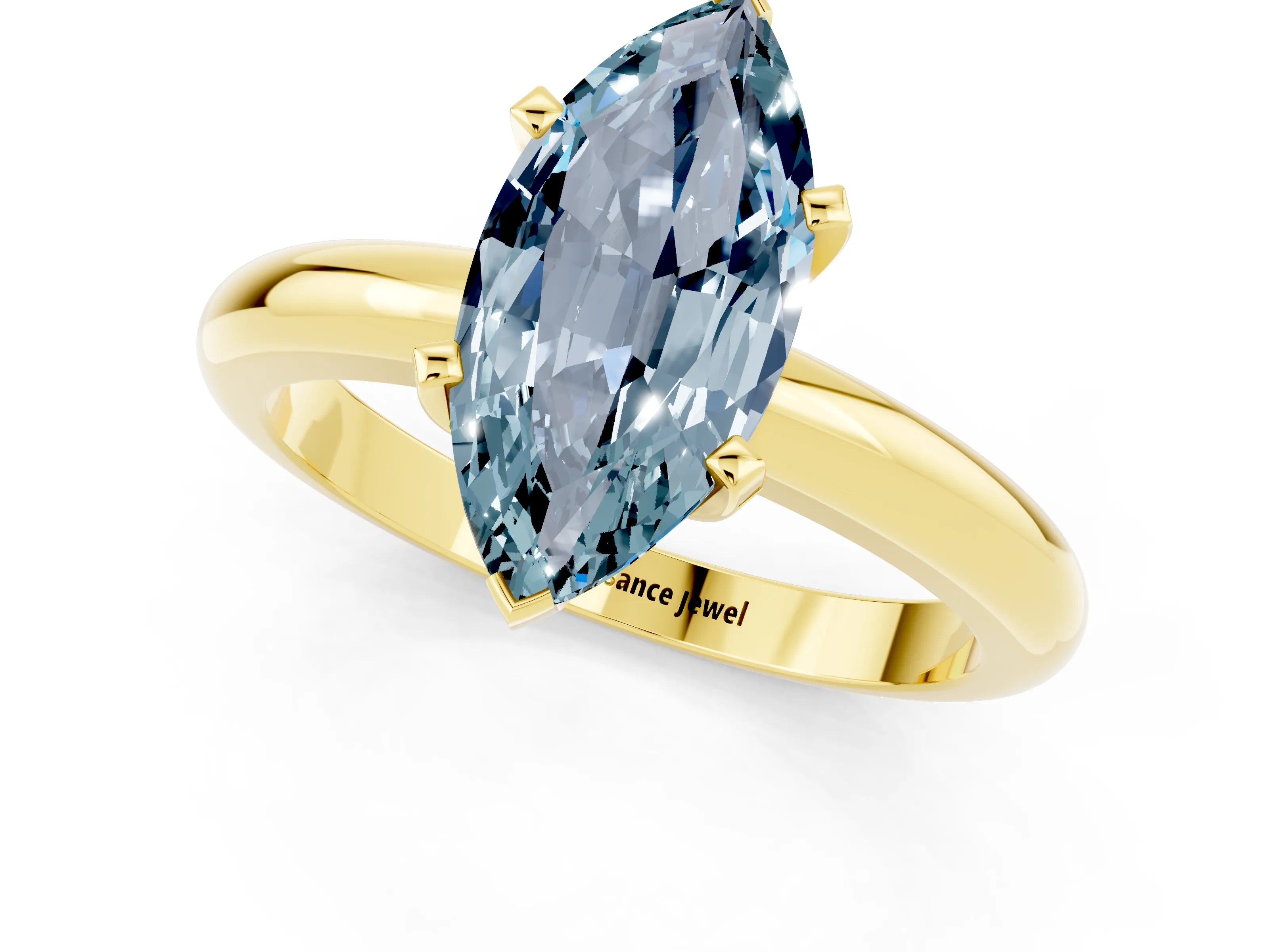 Yellow gold Marquise Cut Aquamarine Solitaire Engagement Ring with Round Band and Four-Prong Setting_1