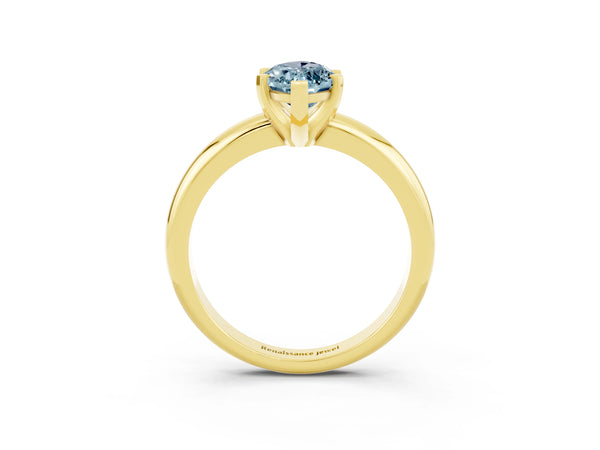 Yellow gold Marquise Cut Aquamarine Solitaire Engagement Ring with Round Band and Four-Prong Setting