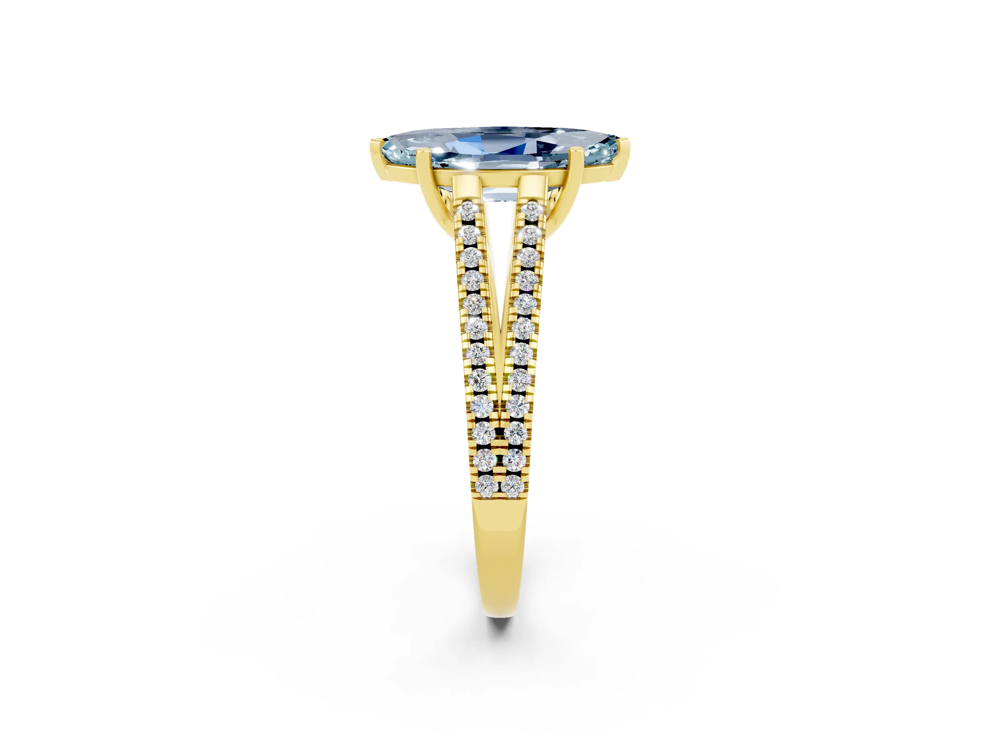 Yellow gold Marquise Cut Aquamarine Solitaire Engagement Ring with Split Shank Pavé Band_2