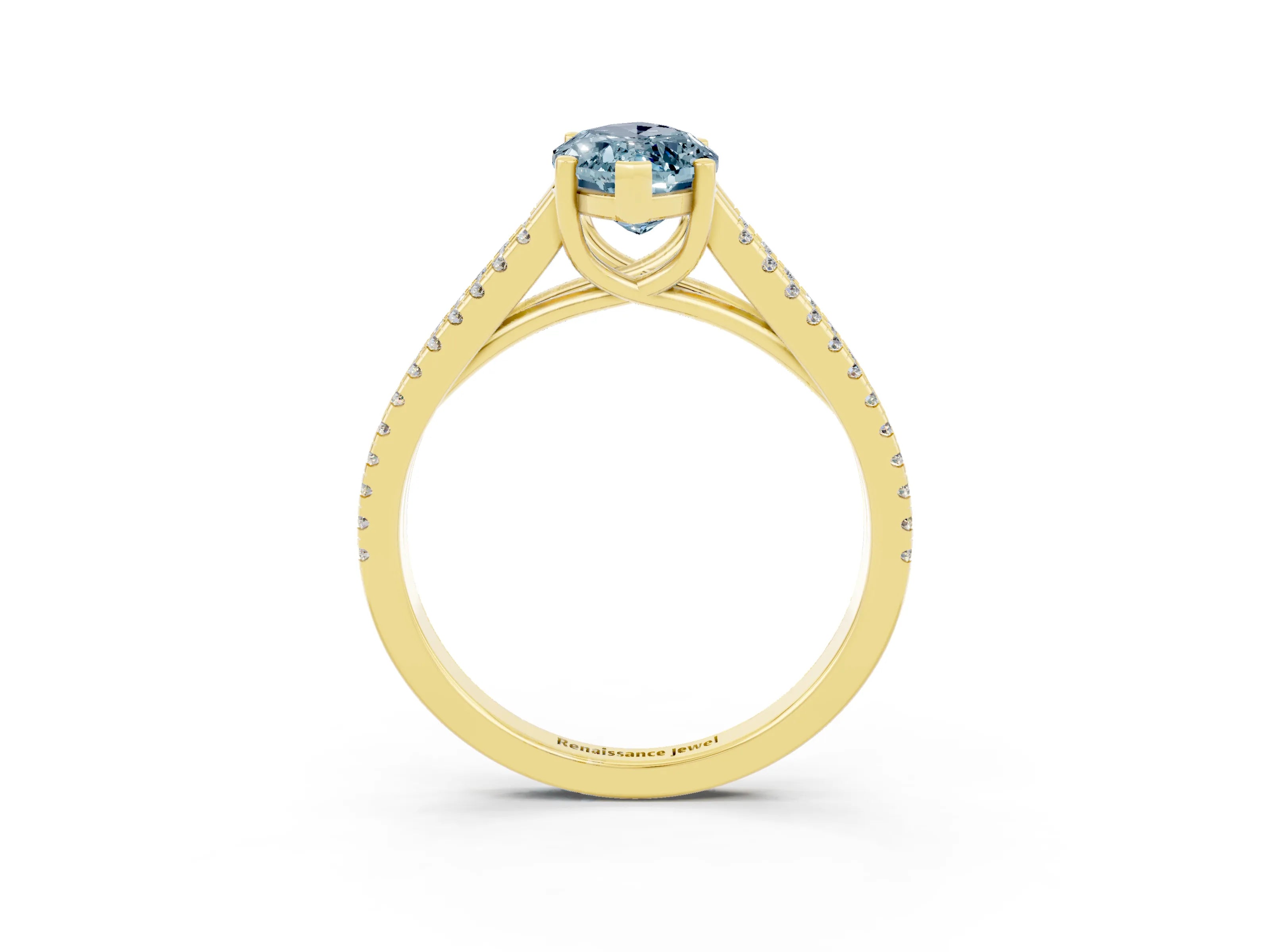 Yellow gold Marquise Cut Aquamarine Solitaire Engagement Ring with Split Shank Pavé Band_3