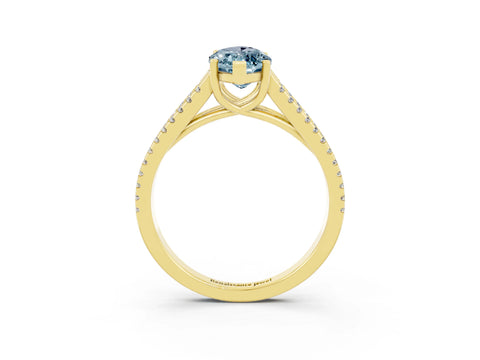 Yellow gold Marquise Cut Aquamarine Solitaire Engagement Ring with Split Shank Pavé Band_3