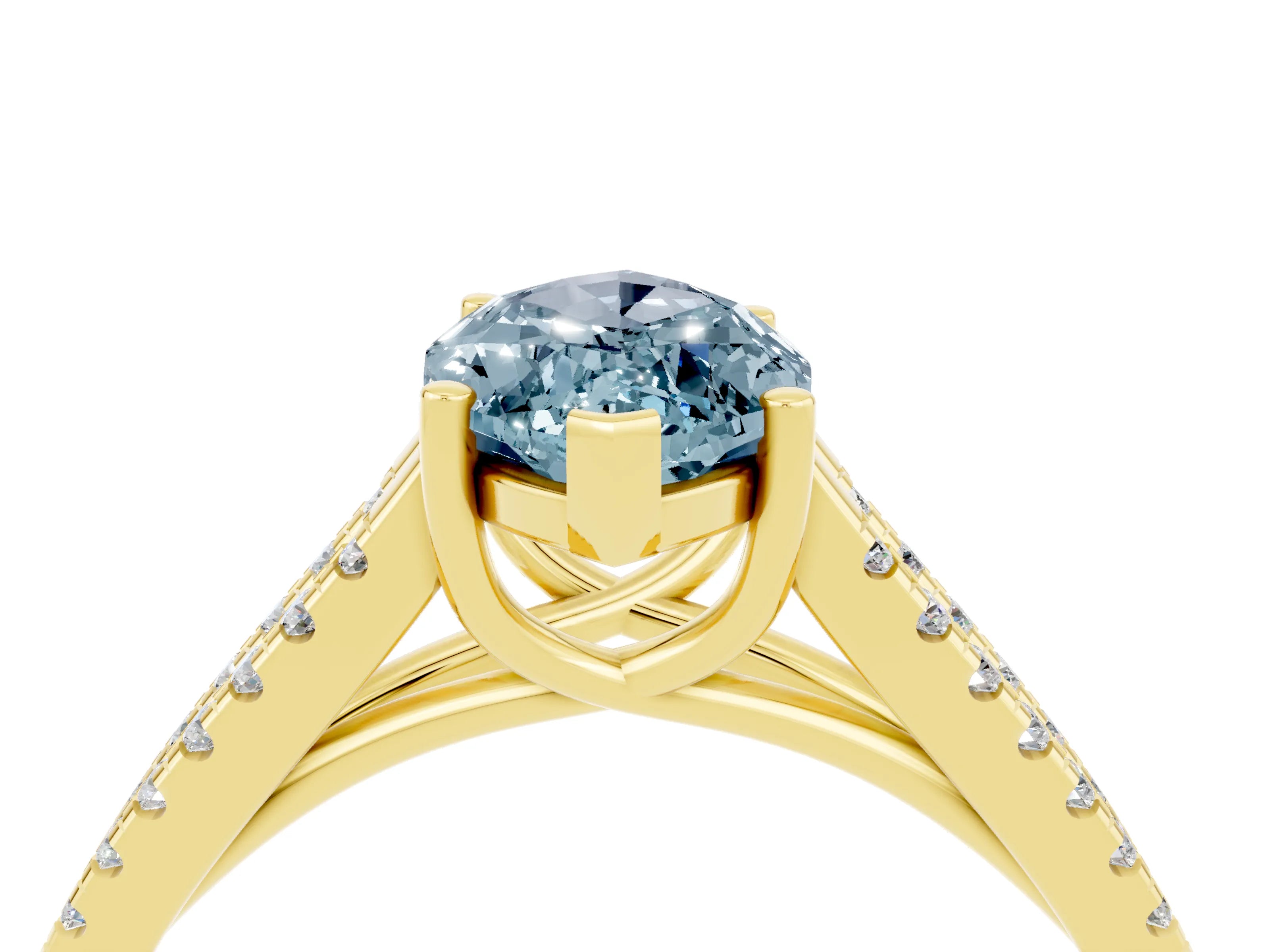 Yellow gold Marquise Cut Aquamarine Solitaire Engagement Ring with Split Shank Pavé Band_4