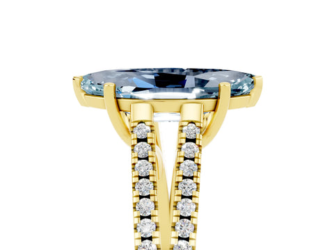 Yellow gold Marquise Cut Aquamarine Solitaire Engagement Ring with Split Shank Pavé Band_5