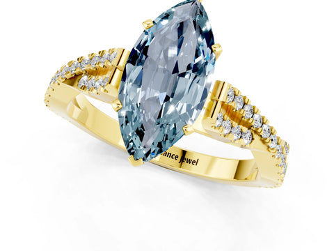 Yellow gold Marquise Cut Aquamarine Solitaire Engagement Ring with Twisted Pavé Band and Four-Prong Setting_1