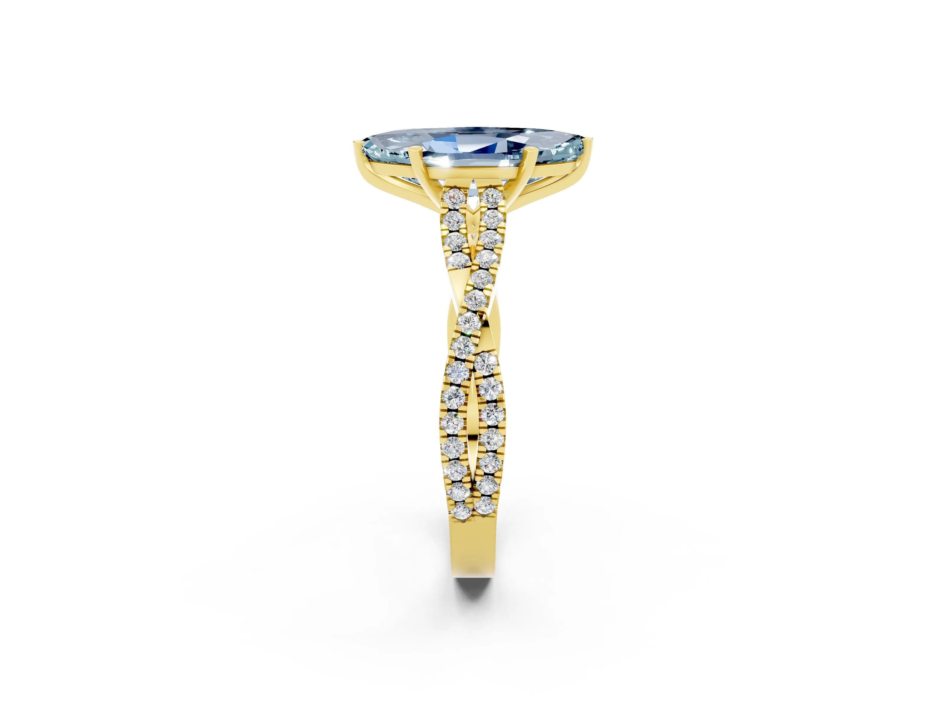 Yellow gold Marquise Cut Aquamarine Solitaire Engagement Ring with Twisted Pavé Band and Four-Prong Setting_2