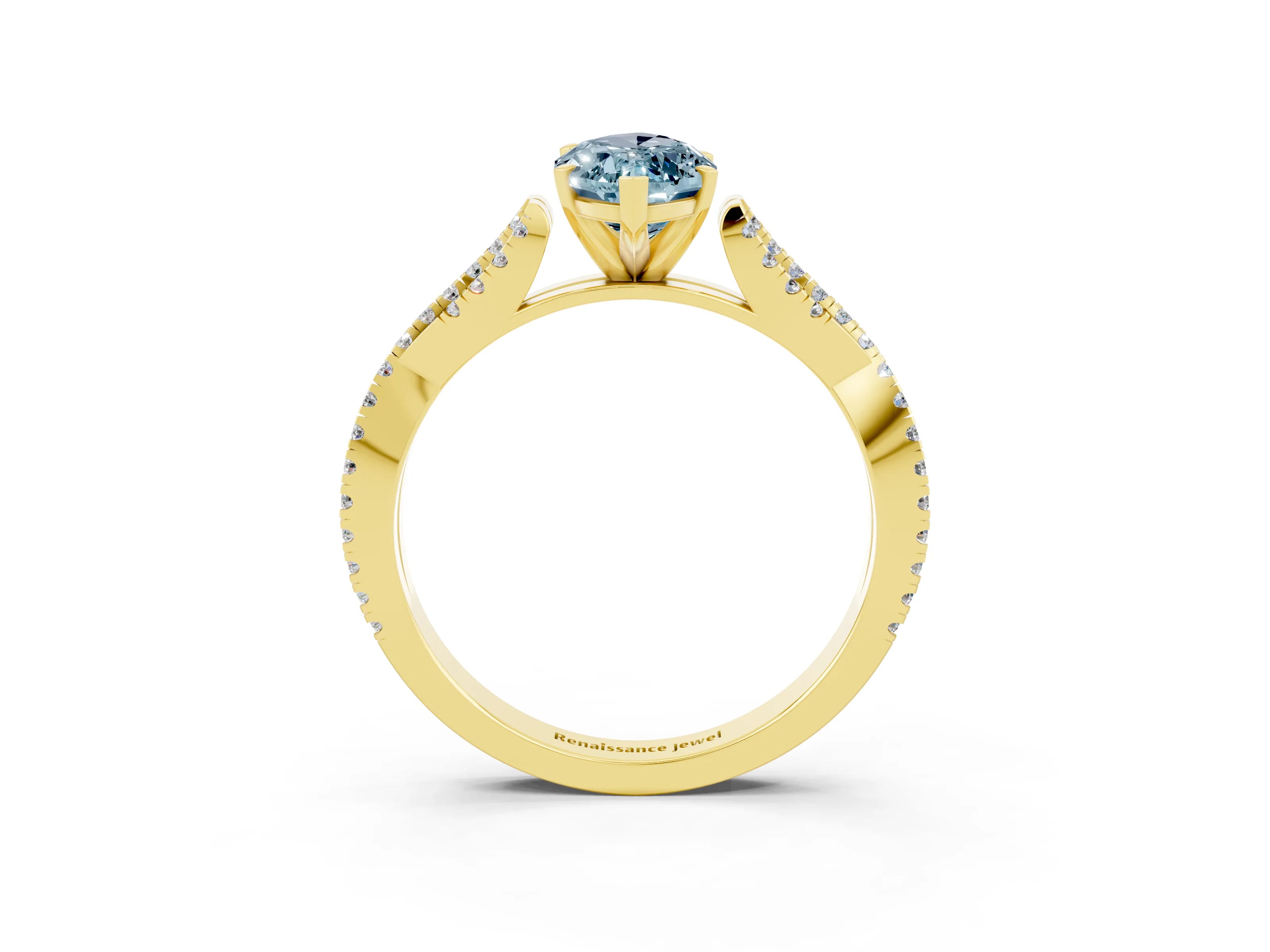 Yellow gold Marquise Cut Aquamarine Solitaire Engagement Ring with Twisted Pavé Band and Four-Prong Setting_3
