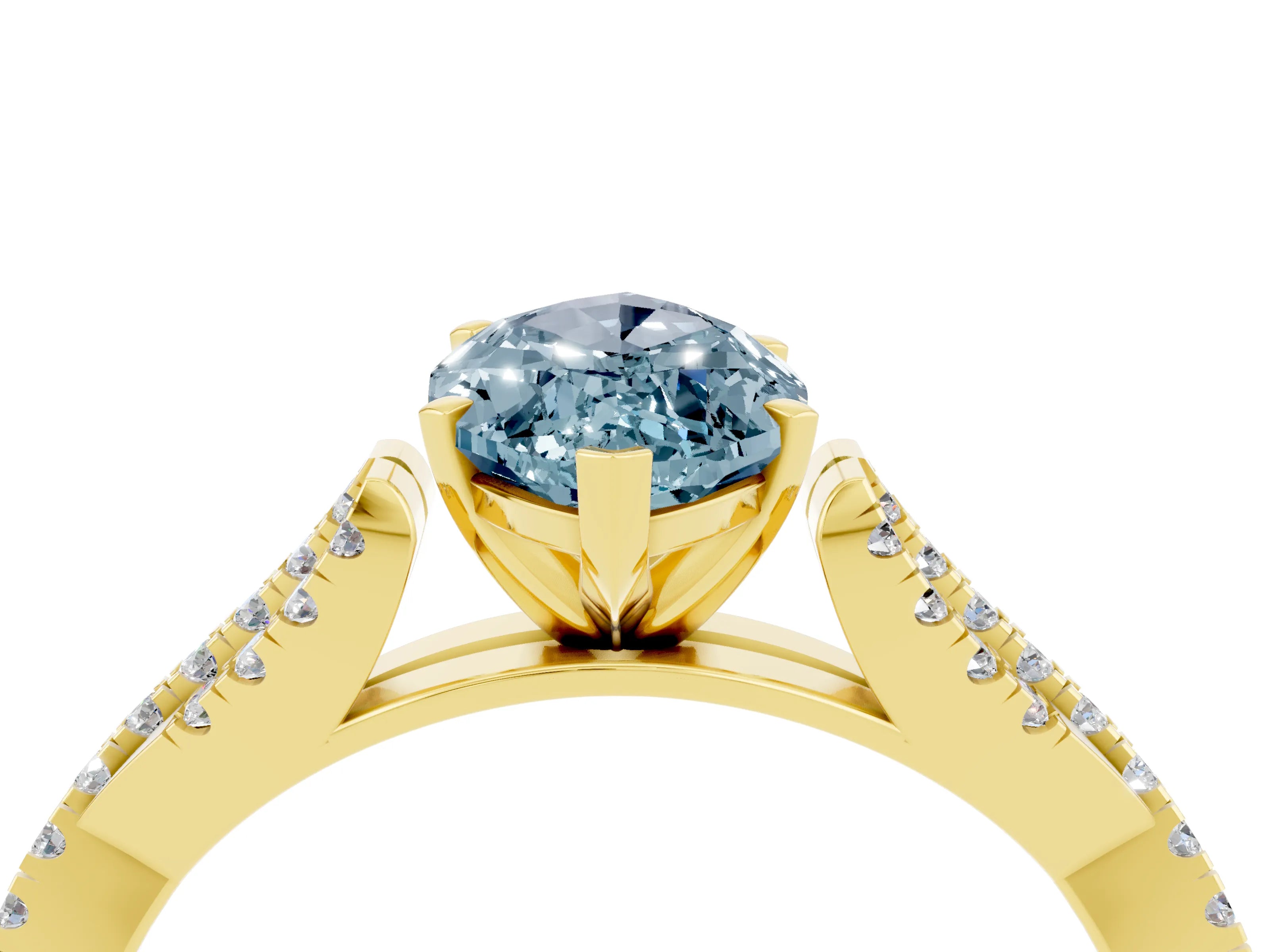 Yellow gold Marquise Cut Aquamarine Solitaire Engagement Ring with Twisted Pavé Band and Four-Prong Setting_4