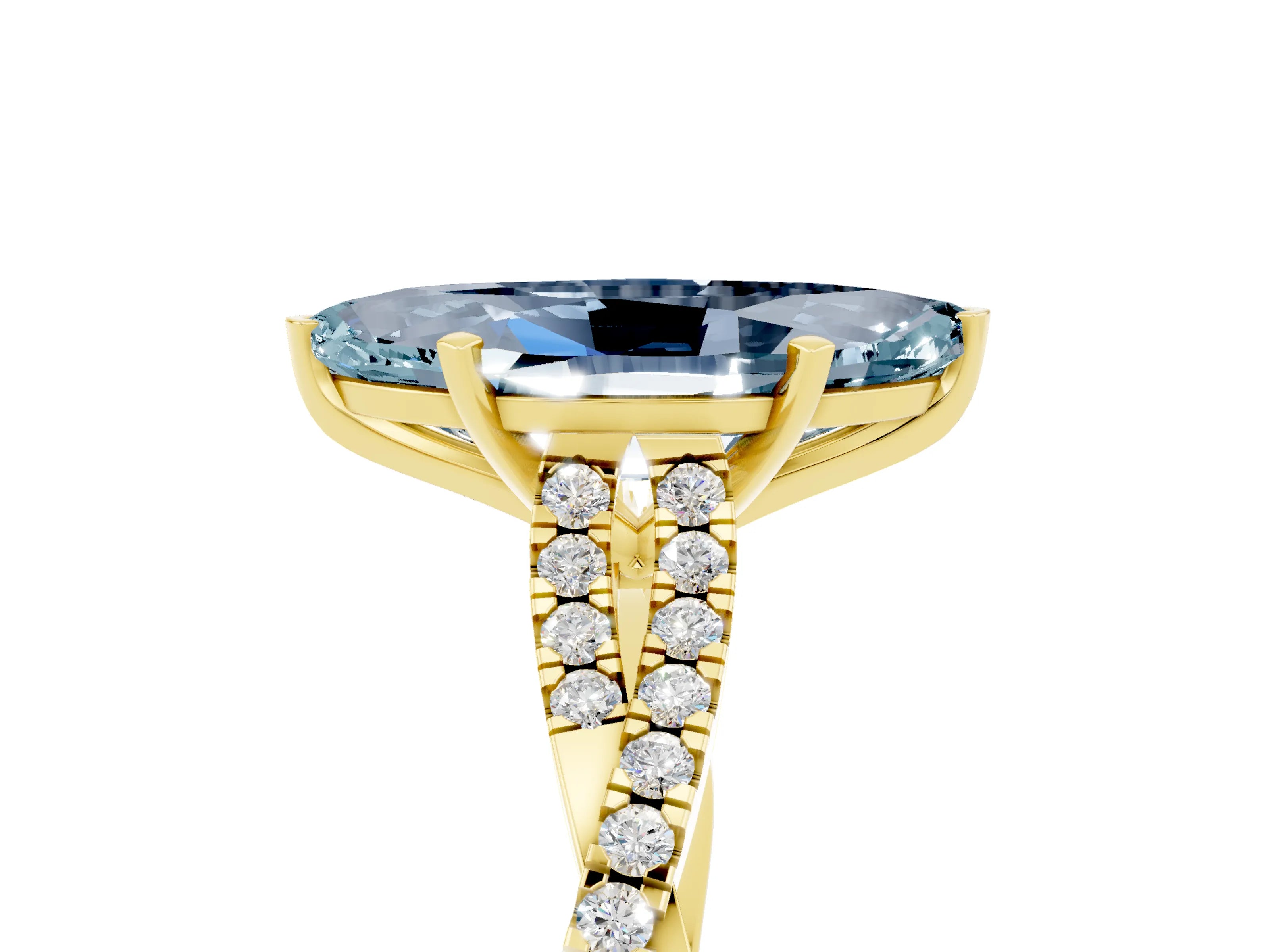 Yellow gold Marquise Cut Aquamarine Solitaire Engagement Ring with Twisted Pavé Band and Four-Prong Setting_5