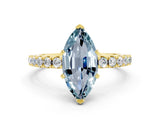 Yellow gold Marquise Cut Aquamarine Solitaire Pavé Band with Four-Prong Setting