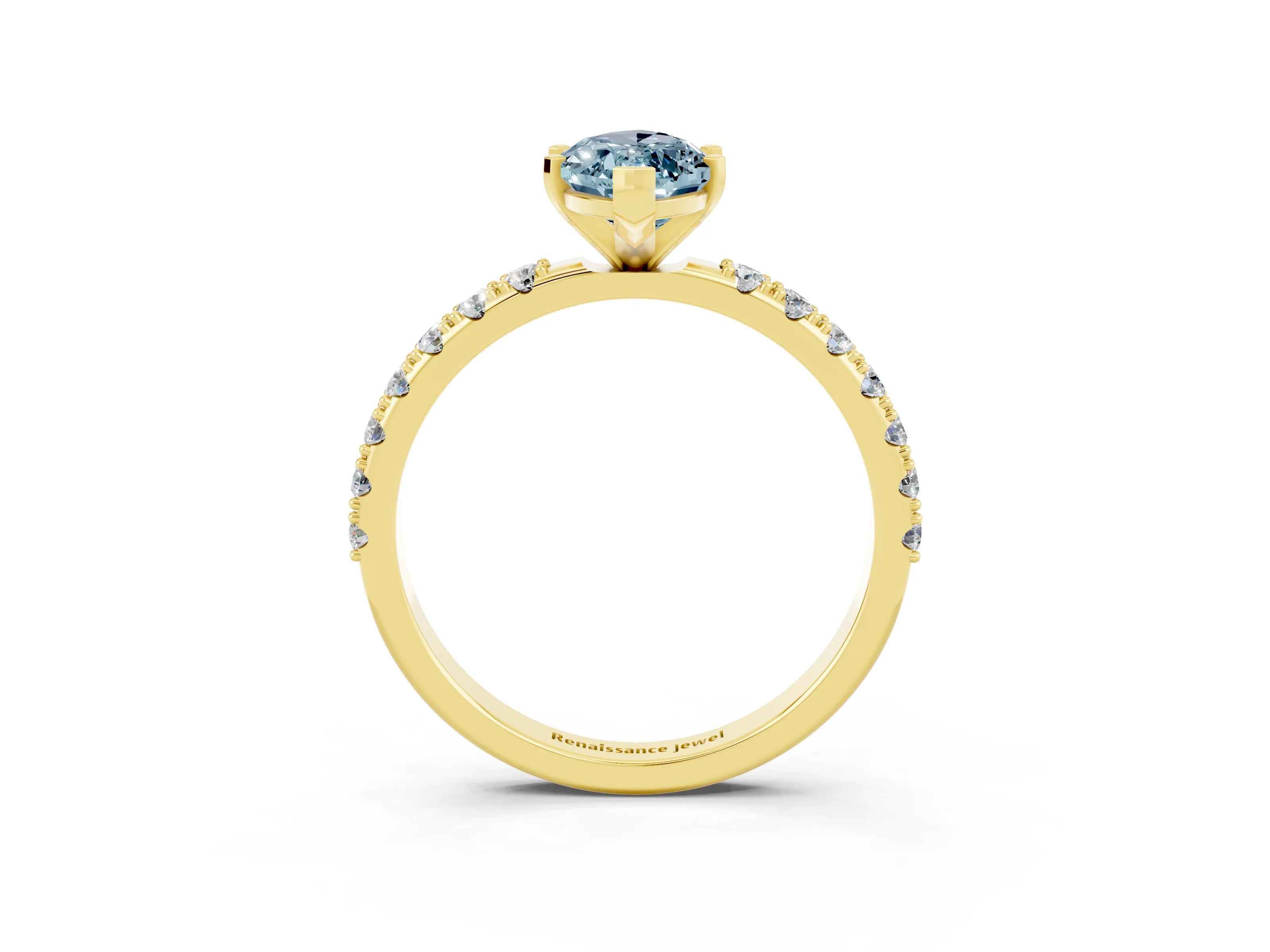 Yellow gold Marquise Cut Aquamarine Solitaire Pavé Band with Four-Prong Setting_3