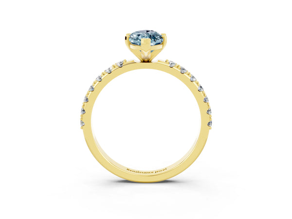 Yellow gold Marquise Cut Aquamarine Solitaire Pavé Band with Four-Prong Setting