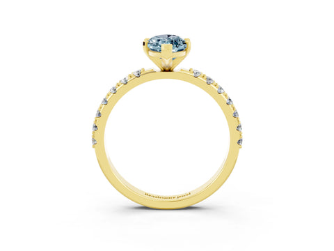 Yellow gold Marquise Cut Aquamarine Solitaire Pavé Band with Four-Prong Setting_3
