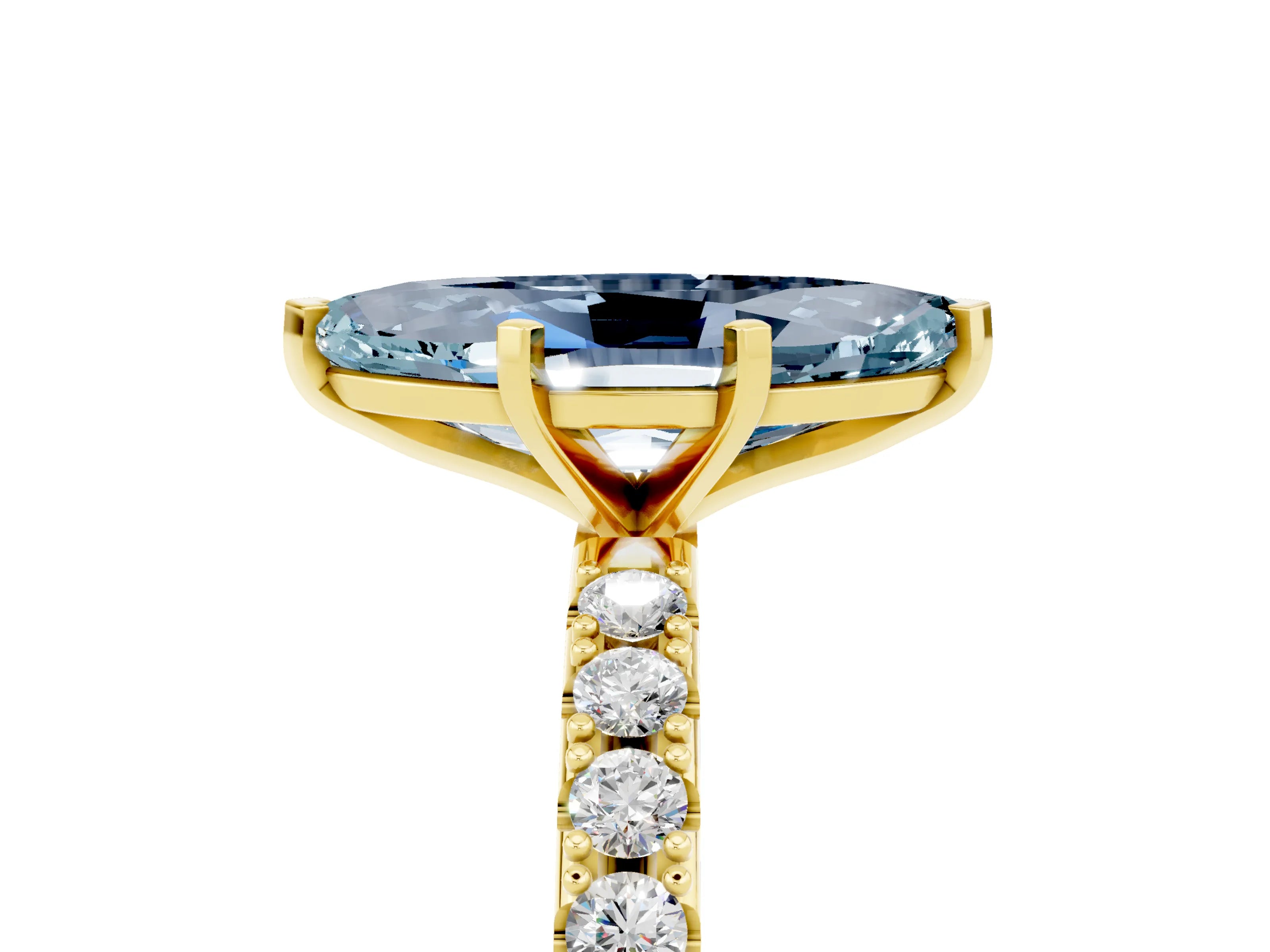 Yellow gold Marquise Cut Aquamarine Solitaire Pavé Band with Four-Prong Setting_5