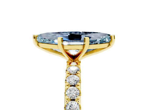 Yellow gold Marquise Cut Aquamarine Solitaire Pavé Band with Four-Prong Setting_5