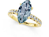 Yellow gold Marquise Cut Aquamarine Solitaire Pavé Engagement Ring with Round Band and Prong Setting_13