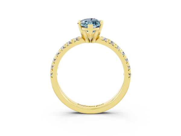 Yellow gold Marquise Cut Aquamarine Solitaire Pavé Engagement Ring with Round Band and Prong Setting