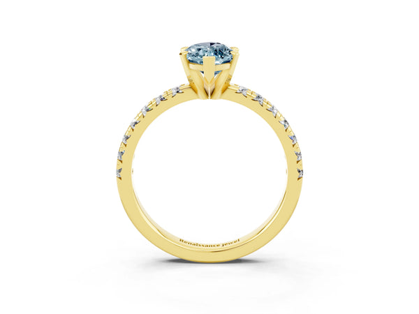 Yellow gold Marquise Cut Aquamarine Solitaire Pavé Engagement Ring with Round Band and Prong Setting