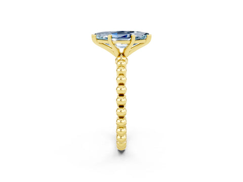 Yellow gold Marquise Cut Aquamarine Solitaire Ring with Beaded Band and Prong Setting_2
