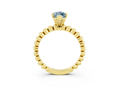 Yellow gold Marquise Cut Aquamarine Solitaire Ring with Beaded Band and Prong Setting_3