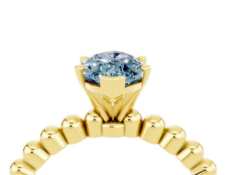 Yellow gold Marquise Cut Aquamarine Solitaire Ring with Beaded Band and Prong Setting_4