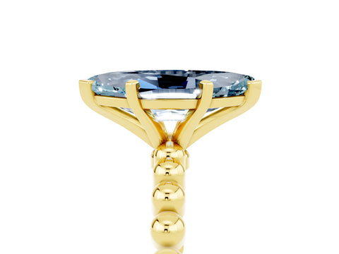 Yellow gold Marquise Cut Aquamarine Solitaire Ring with Beaded Band and Prong Setting_5