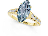 Yellow gold Marquise Cut Aquamarine Solitaire Ring with Cathedral Setting and Pavé Band_1