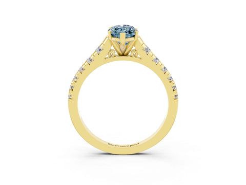 Yellow gold Marquise Cut Aquamarine Solitaire Ring with Cathedral Setting and Pavé Band_3